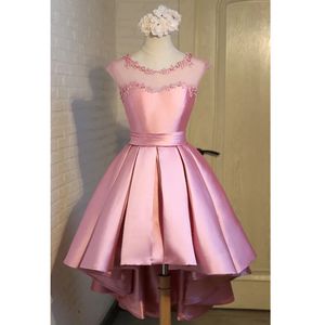 Pink Scoop Cocktail Dresses Juniors Evening Wear Elegant Hi Low Homecoming Dress Prom Party Gowns