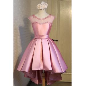 Rosa Cocktailkleider mit U-Ausschnitt für Junioren, Abendgarderobe, elegantes High-Low-Heimkehrkleid, Abschlussball-Party-Kleider