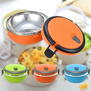 Caixa térmica de aço inoxidável portátil de aço inoxidável Kid Adulto Round Round Boxs de Bento Recipiente de alimento à prova de vazamento com punho