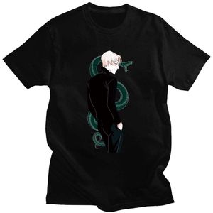 Erkek T-Shirt Draco Malfoy Yeşil Yılan T Shirt Ile Unisex Erkekler Siyah Gömlek Yapıt Baskı Tee Temel Rahat Kısa Kollu Üst