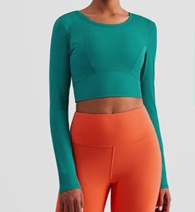 Yoga Kläder Topp Thumb Hole T-shirt Kvinnors Präglade Tight Långärmad Skjorta Fitness Sportkläder Running Gym Blus
