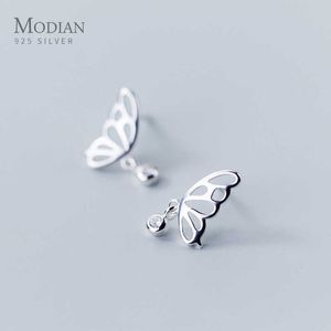 Fashion Hollow Butterfly Clear CZ Studörhängen för kvinnor 925 Sterling Silver Orecchini Fine Smycken 210707