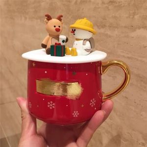素敵なクリスマスマグカップセラミックシリコンカップカバークリスマスギフトティーコーヒーカップ雪だるま鹿デザイナーマグカップ