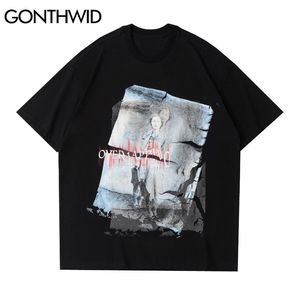 Oversized Tees Hip Hop Pl Plakat Print Z Krótkim Rękawem Streetwear Tshirts Harajuku Moda Punk Rock Gothic Koszula Topy 210602