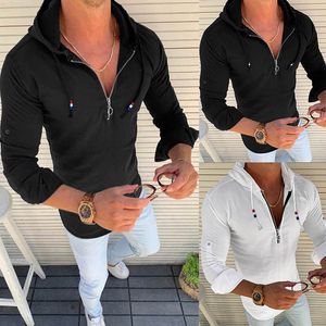 Summer Men T Shirt Casual Solid Loose Hooded Tops Tees Mężczyzna Sportswear Hoodie Z Długim Rękawem Męskie Odzież Koszulka