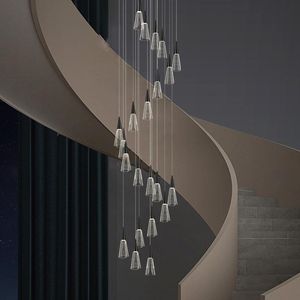 Chandeliers LED Chandelier Modern Gold / Black Turning Staircase Long Pendant Lamp Duplex Building Villa Loft Adjustable Hanging Light
