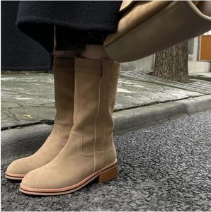 Punk Style Womens Cowskin Mezzi Stivali Piatti Tacco piano Winter Leisure Martin Shoot Scarpe da boot