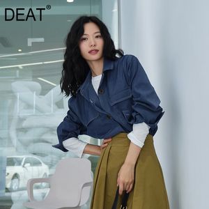 DEAT summer fashion women clothes turn-down collar full sleeves single breasted denim shirt loose blouse WP64805 210428