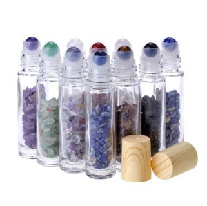 Essential Oil Diffuser 10ml Clear Glass Roll on Perfume Bottles with Crushed Natural Crystal Quartz Stone,Crystal Roller Ball SN