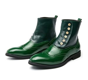 ファッション男性アンクルブーツ本革手作りジップダブルバックルドレスシューズBrogueブラウンブラックメンズruxurysブーツ