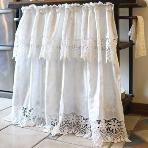 Nordic Country Pizzo Mezza-tenda Pure Bianco Cotton Cotton Coffee Tenda Openwork Ricamo Corta corta per cucina Armadio Porta 210712