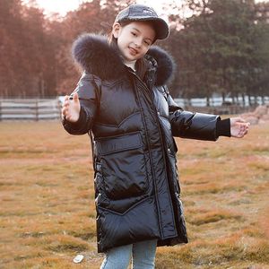 Rosyjska zima w dół kurtka dla dziewczynek wodoodporna błyszcząca ciepłe dzieci zima płaszcz 5-12 lat nastoletnia dziewczyna parka snowuit tz674 h0910