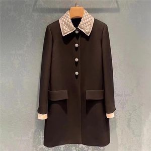 Wollmischungen der Frauen Miu Herbst und Winter Einreiher Nähmantel Wollmantel Perlen Damen Stil Frauen