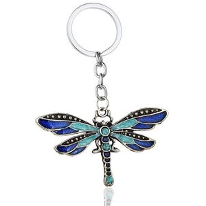 Kryształowe breloki Zwierząt Dragonfly Antyczne Srebrny Rhinestone Breloczek Pierścionki Uchwyt samochodowy Biżuteria Moda Breloki wisiorek