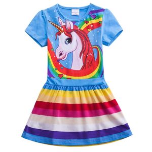 Atlama Metre Prenses Kız Elbise Ile Unicorn Baskı Yaz Bebek Pamuk Giysileri Moda Çocuk Kostüm Toddler Elbise 210529