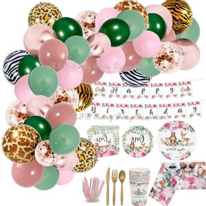 Party Decoration Wild One Birthday Balloons Jungle Safari Forest Kids First 1st Favor Bakgrundsmaterial