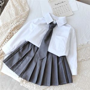 Gooporson Moda Kore Uzun Kollu Bluz Kardiganskirt Kravat Güz Küçük Kız Giysileri Okul Üniforma Çocuk Kıyafet X0902
