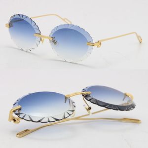 Großhandel Männer Frauen Randlose Übergroße Runde Sonnenbrille Geschnitzte Diamantschliff-Linse Outdoor-Fahrbrille Design Verkauf Halbrahmen Adumbral C Dekoration UV400 2021