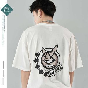 Hip Hop Mężczyźni T-shirt Streetwear Bizarre Cartoon Print Męskie Oversized T Shirt Różowe Tees Koszulki z krótkim rękawem Ropa Hombre 210527