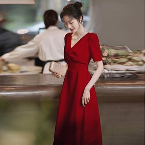 Wholesale toast gown resale online - Ethnic Clothing Toast Bride Wedding Party Evening Dress Sexy V Neck Satin Pleated Dresses Elegant Women Engagement Skirts Oversize XL Gown