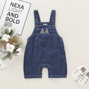 Abbigliamento per neonati Ragazzi Ragazze Jeans Salopette Pantaloncini Bambino Bambini Denim Pagliaccetti Pantaloni solidi carini Vestiti con bavaglino estivo 210317