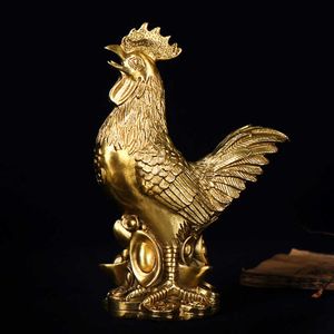 Mosiądz Rooster Cock Figurka Statua Chiński Lucky Fengshui Ornament do Home Office Sklep Dekoracji Desktop Handmade Crafts