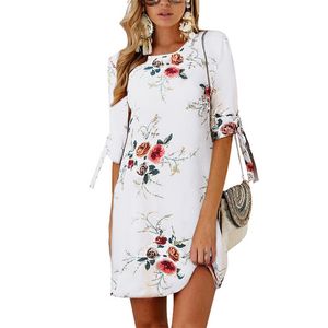 Женское летнее платье Boho стиль цветочный принт шифон пляжное платье туника Sundress свободно мини-вечеринка платье Vestidos плюс размер 5XL 210522