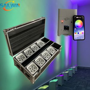 DJ uplighting Stage light 6X18W 6in1 RGABW UV LED Battery Powered Par Wireless up lights WIFI & Remote for weddings 10pcs with Flight Case