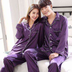 대형 6xL 럭셔리 파자마 정장 새틴 실크 잠옷 세트 커플 Sleepwear Pijama Night Suit 남성 여성 캐주얼 홈 의류 211111