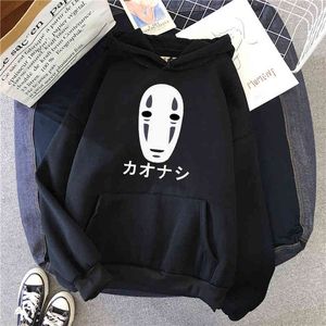 Spirited Away No Face Man Print Man Sweatshirt Casual Fleece Loose Hooded Clothes Male Comfortable Hoody Hip Hop Anime Hoodies H1227