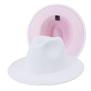 New British Style White Pink Patchwork Wool Jazz Fedora Hats Men Women Gentleman Wedding Hat Outdoor Casual Caps