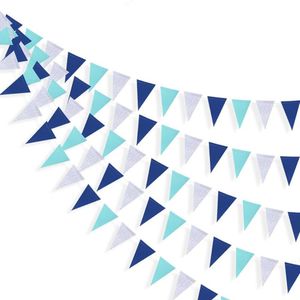 Feest decoratie nautische marineblauw glitter zilver papier driehoek vlag wimpel banner voor baby shower ahoy anker piraat thema decoraties