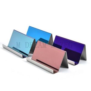 4 kleuren roestvrij staal visitekaartje houder naamkaartjes display stand rack desktop tafel decor