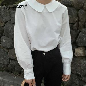 Yitimuceng Casual Blouse Women Oversized Button Shirts Korean Fashion Shirt Sleeve Solid White Blue Tops Spring Summer 210601