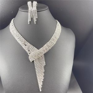 Küpe Kolye Avrupa Düğün Mücevherat Seti Kristal Gelin Takı Setleri Kadınlar Için Uzun Püskül Bildirimi Kolye / Küpe Basit Toptan