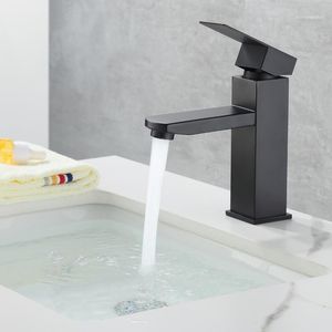 Bathroom Sink Faucets Faucet Black Square Single Hole Handle Lavatory Tap Wash Cold Mixer1