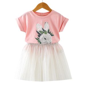 Summer Girls Clothes Sets Cartoon Rabbit Kids Fashion Cute Short Sleeve + Skirt 2PCS Toddler Children's Clothing Suit 210515