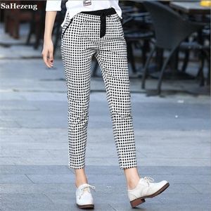 Good Quality Summer Cotton Plaid Pants Women 2021 Fashion Ladies Trousers Slim High Waist Stretch OL Work Pantalon Mujer P48-1 Q0801