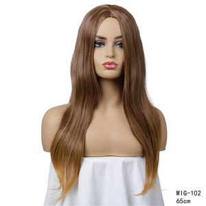 Brun färg kroppsvåg syntetisk peruk simulering mänsklig remy hår peruker perruques de cheveux funska wig-102