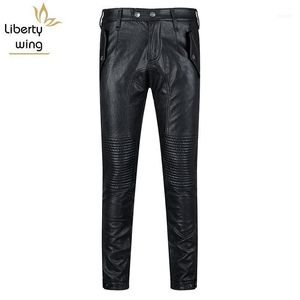 Calças masculinas outono 2021 coreano moda pele de pele de pele de couro reta reta motociclista longo calças longa streetwear alta qualidade pant man1