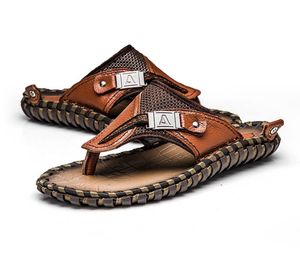 Sommar män flip flops tofflor manliga lägenheter sandaler utomhus gummi tong strand skor mens läder