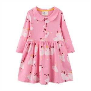 New Arrival Jesień Wiosna Księżniczka Girls Sukienki Kołnierz Dancing Dziewczyny Drukuj Moda Dzieci Kostium Sukierek Dress Q0716