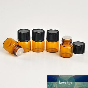 100 peças / lote 1ml garrafa de perfume de vidro marrom para óleos essenciais vazio contenitori cosmetici vuoti amostra de cuidados pessoais