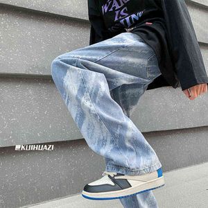 Privathinker 2022 High Street Tie f￤rgade jeans Men v￥rmode breda ben denim byxor midja harajuku manliga byxor 5xl 0309