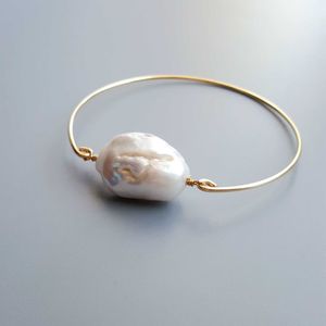 Liiji Unique Real Baroque Pearl Bangle Armband för Kvinnor Gåva Dropshipping Q0717