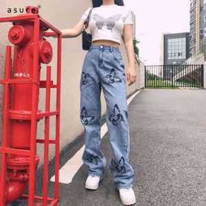 Womens Mom Jeans For Girls Fashion Pants Ladies Thermal Trousers Y2K Streetwear Elastic Baggy Jean Femme Clothing XP1051W0D 210712
