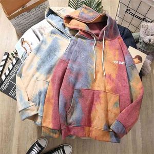 Hoodies de tintura de tintura de tinta enorme mais veludo fêmea com capuz casual camisola tops harajuku fêmea pulôveres estilo coreano roupas 210721