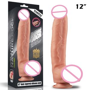 Lovetoy Dual Layer Silicone Dildos 10-12" Hug Realistic Penis Female Masturbation Lifelike Dildo with Suction Cup Sex Plug Toy 211018