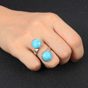 12 mm Women Natural Stone Ring Double Chakra Stones Turquoise Tiger Eye Onyx Rose Quartz Open Rings Rings Jóias de gancho de gancho