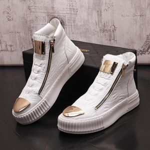 Wiosna i jesień Mężczyźni Botki Metalowa Dekoracja Luksusowa Moda Wysokie Top Buty Mieszkania męskie Sneakers Biznesowy